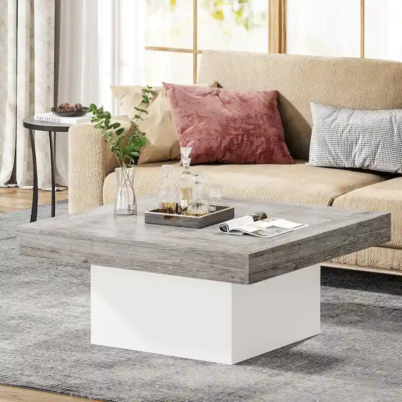 Table basse carrée à LED marron / gris / noir / jaune / beige / naturelle, bois d'ingénierie, 1 pièce