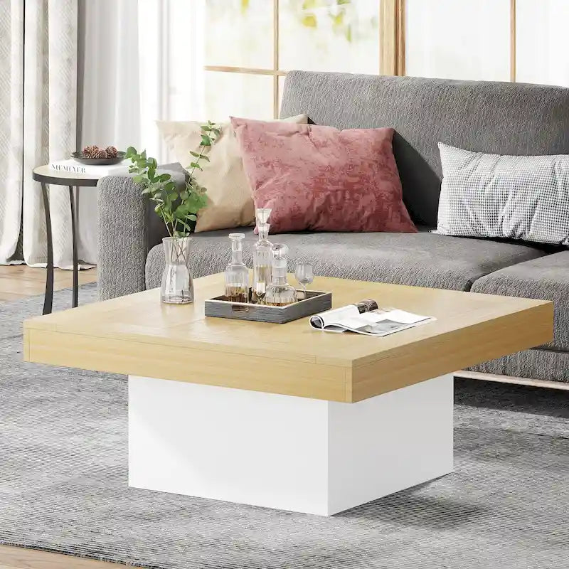 Table basse carrée à LED marron / gris / noir / jaune / beige / naturelle, bois d'ingénierie, 1 pièce