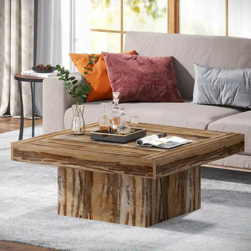 Table basse carrée à LED marron / gris / noir / jaune / beige / naturelle, bois d'ingénierie, 1 pièce