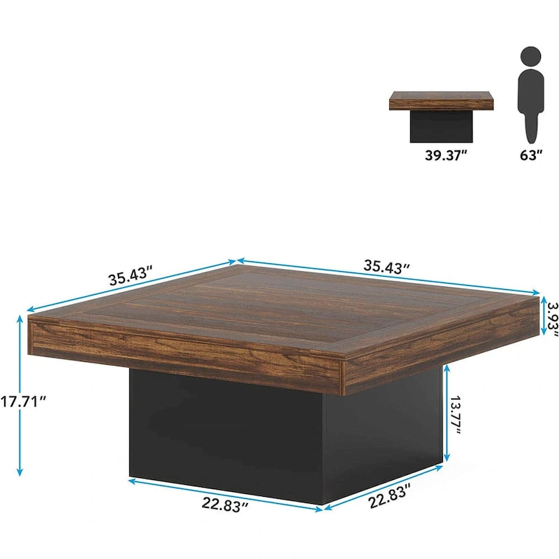 Table basse carrée à LED marron / gris / noir / jaune / beige / naturelle, bois d'ingénierie, 1 pièce