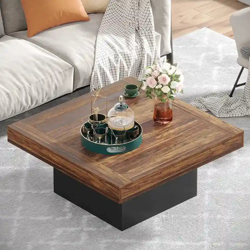 Table basse carrée à LED marron / gris / noir / jaune / beige / naturelle, bois d'ingénierie, 1 pièce