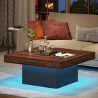 Table basse carrée à LED marron / gris / noir / jaune / beige / naturelle, bois d'ingénierie, 1 pièce