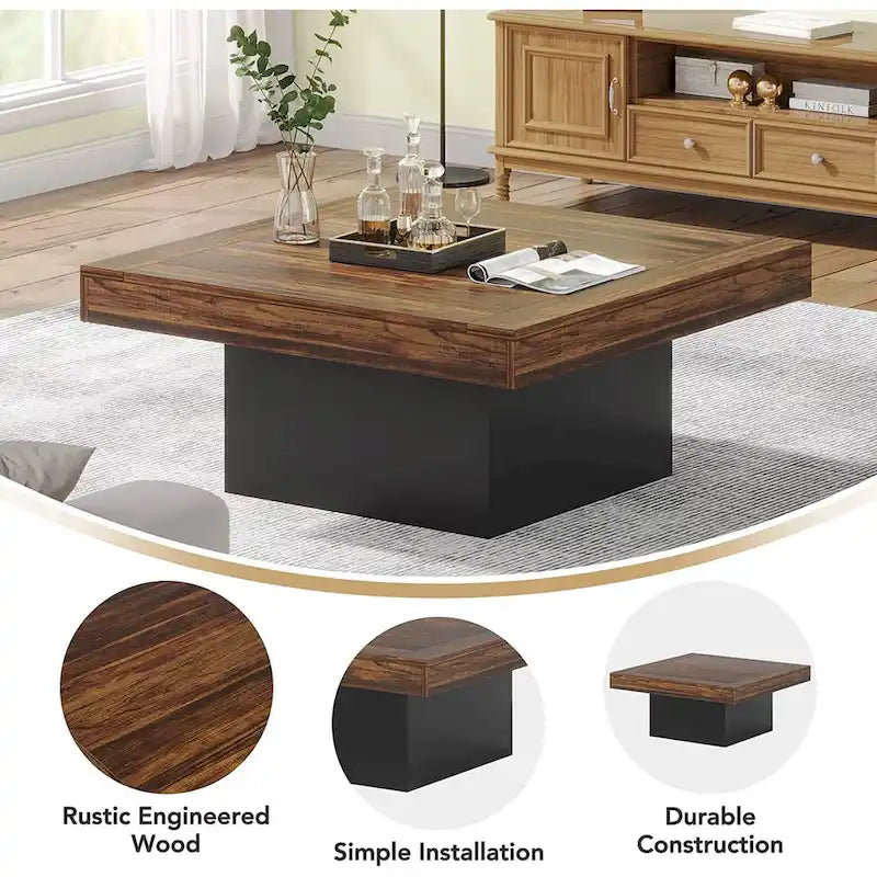 Table basse carrée à LED marron / gris / noir / jaune / beige / naturelle, bois d'ingénierie, 1 pièce