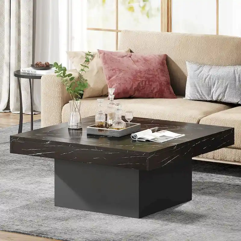 Table basse carrée à LED marron / gris / noir / jaune / beige / naturelle, bois d'ingénierie, 1 pièce