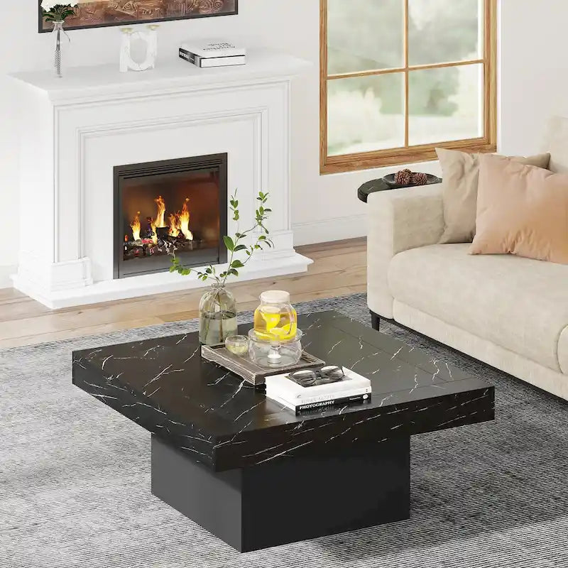 Table basse carrée à LED marron / gris / noir / jaune / beige / naturelle, bois d'ingénierie, 1 pièce