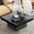 Table basse carrée à LED marron / gris / noir / jaune / beige / naturelle, bois d'ingénierie, 1 pièce
