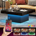 Table basse carrée à LED marron / gris / noir / jaune / beige / naturelle, bois d'ingénierie, 1 pièce