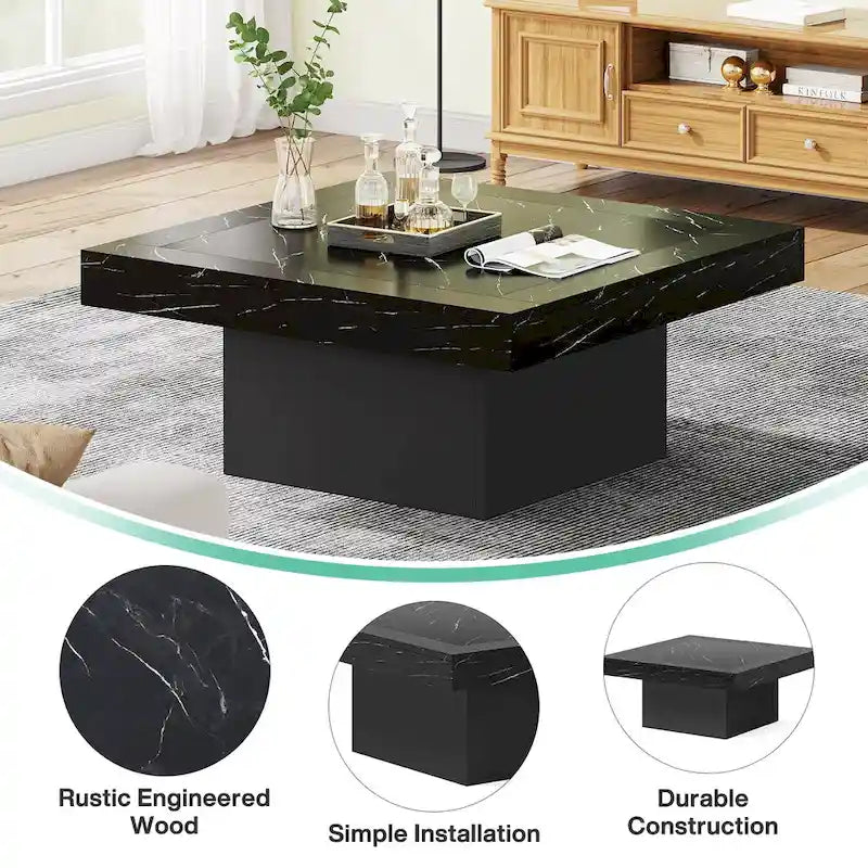 Table basse carrée à LED marron / gris / noir / jaune / beige / naturelle, bois d'ingénierie, 1 pièce