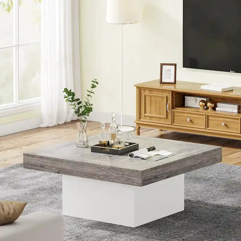 Table basse carrée à LED marron / gris / noir / jaune / beige / naturelle, bois d'ingénierie, 1 pièce