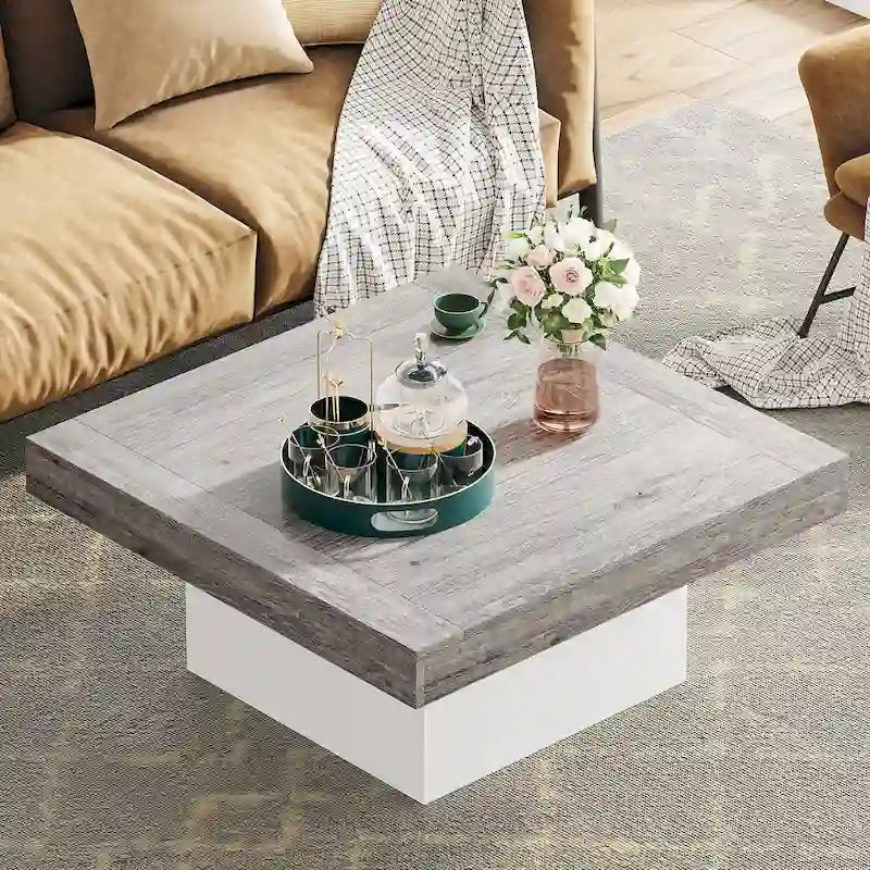 Table basse carrée à LED marron / gris / noir / jaune / beige / naturelle, bois d'ingénierie, 1 pièce