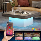 Table basse carrée à LED marron / gris / noir / jaune / beige / naturelle, bois d'ingénierie, 1 pièce