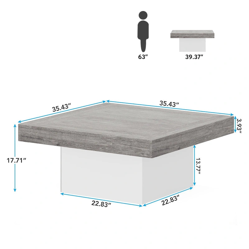 Table basse carrée à LED marron / gris / noir / jaune / beige / naturelle, bois d'ingénierie, 1 pièce