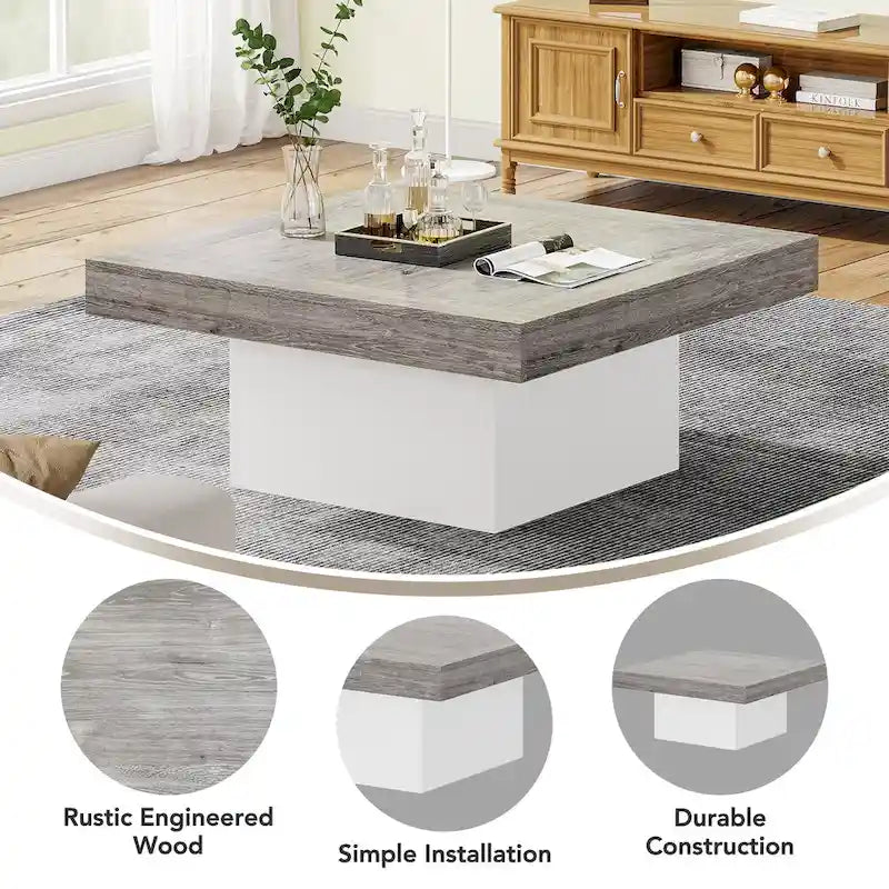 Table basse carrée à LED marron / gris / noir / jaune / beige / naturelle, bois d'ingénierie, 1 pièce