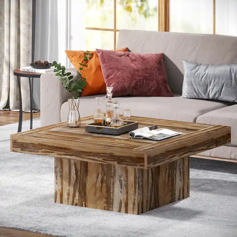 Table basse carrée à LED marron / gris / noir / jaune / beige / naturelle, bois d'ingénierie, 1 pièce