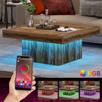 Table basse carrée à LED marron / gris / noir / jaune / beige / naturelle, bois d'ingénierie, 1 pièce