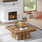 Table basse carrée à LED marron / gris / noir / jaune / beige / naturelle, bois d'ingénierie, 1 pièce