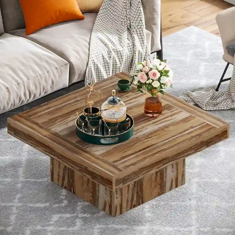 Table basse carrée à LED marron / gris / noir / jaune / beige / naturelle, bois d'ingénierie, 1 pièce