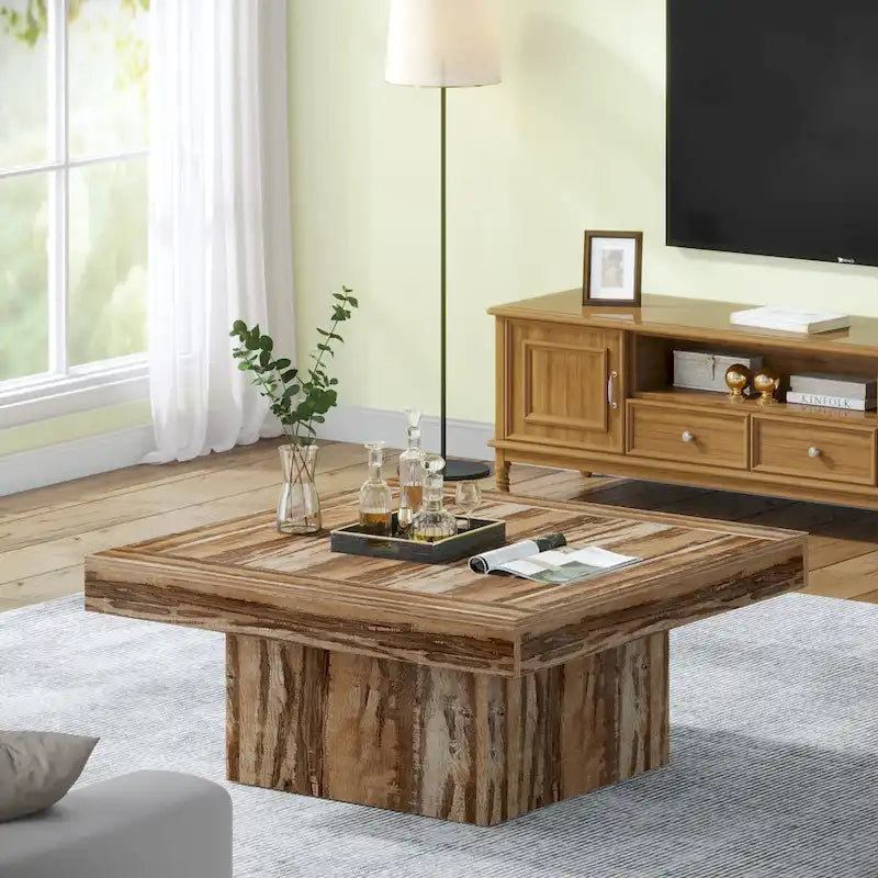 Table basse carrée à LED marron / gris / noir / jaune / beige / naturelle, bois d'ingénierie, 1 pièce