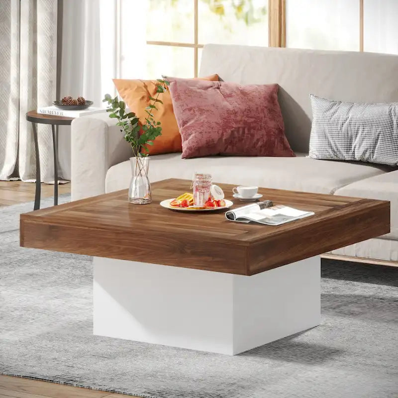 Table basse carrée à LED marron / gris / noir / jaune / beige / naturelle, bois d'ingénierie, 1 pièce