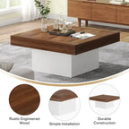 Table basse carrée à LED marron / gris / noir / jaune / beige / naturelle, bois d'ingénierie, 1 pièce