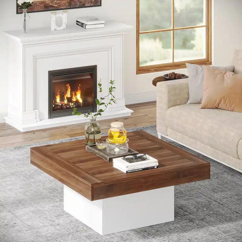 Table basse carrée à LED marron / gris / noir / jaune / beige / naturelle, bois d'ingénierie, 1 pièce