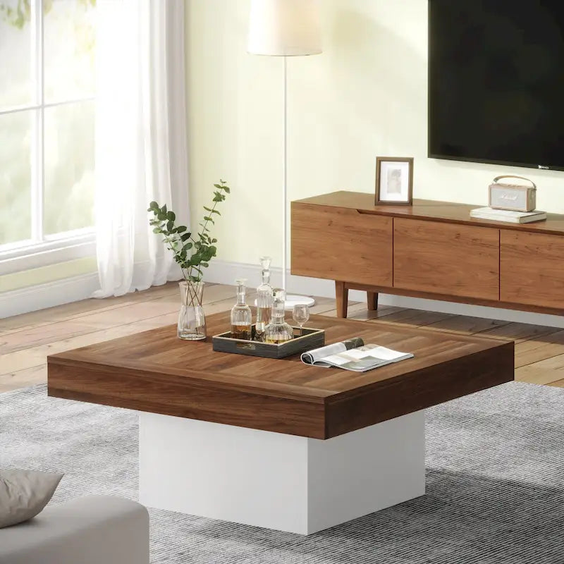 Table basse carrée à LED marron / gris / noir / jaune / beige / naturelle, bois d'ingénierie, 1 pièce