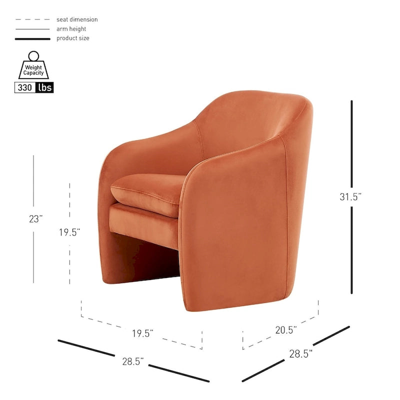Fauteuil d'appoint en velours mandarine, une place