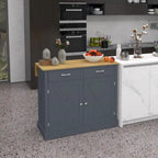 Îlot de cuisine portable gris avec dessus en bois, 1 personne