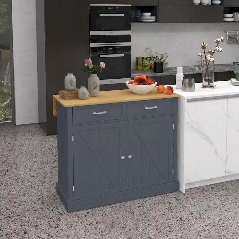 Îlot de cuisine portable gris avec dessus en bois, 1 personne
