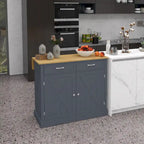 HOMCOM Rolling Kitchen Island with Drop Leaf Wood Breakfast Bar, Farmhouse Kitchen Cart with 2 Drawers, Dark Gray