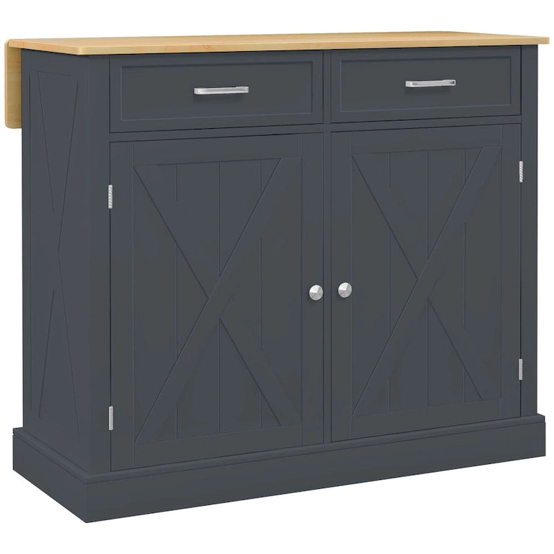 Îlot de cuisine portable gris avec dessus en bois, 1 personne