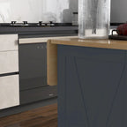 Îlot de cuisine portable gris avec dessus en bois, 1 personne