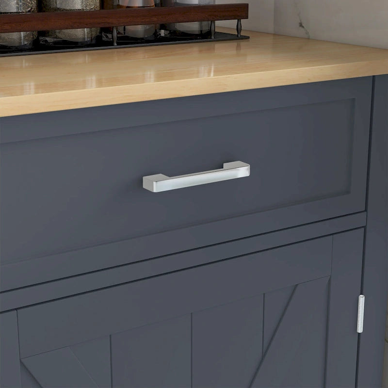 Îlot de cuisine portable gris avec dessus en bois, 1 personne