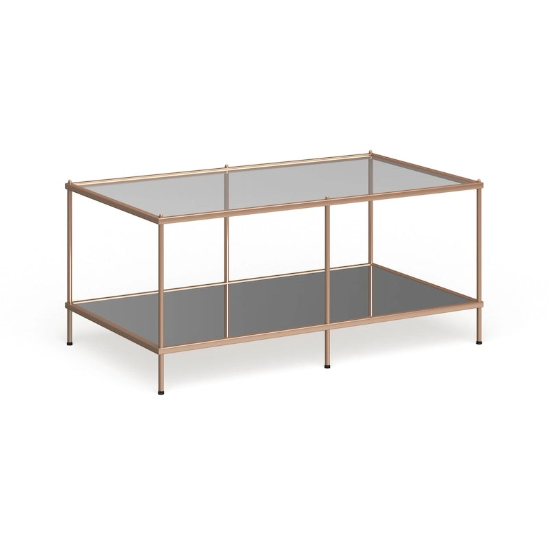 Table basse rectangulaire en cuivre et verre, 1 niveau, pour 1 à 2 personnes