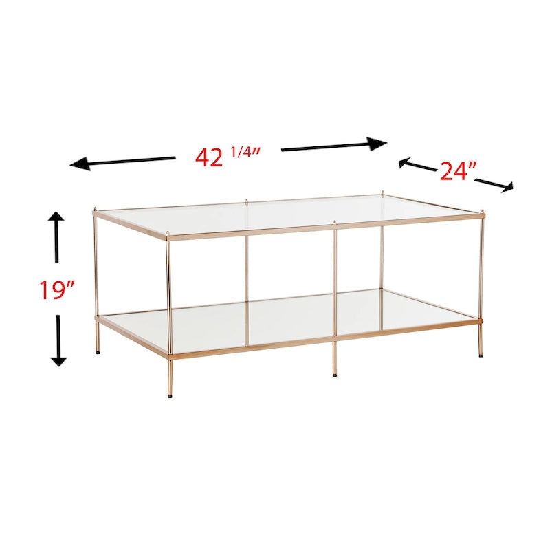Table basse rectangulaire en cuivre et verre, 1 niveau, pour 1 à 2 personnes