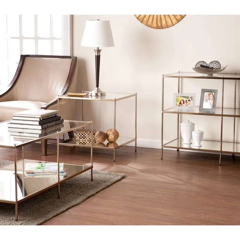 Table basse rectangulaire en cuivre et verre, 1 niveau, pour 1 à 2 personnes