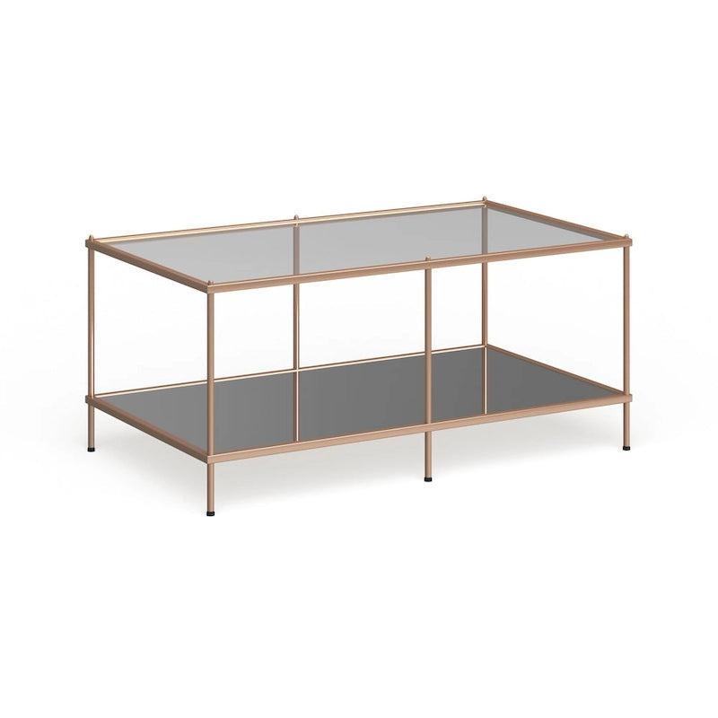 Table basse rectangulaire en cuivre et verre, 1 niveau, pour 1 à 2 personnes