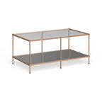 Table basse rectangulaire en cuivre et verre, 1 niveau, pour 1 à 2 personnes
