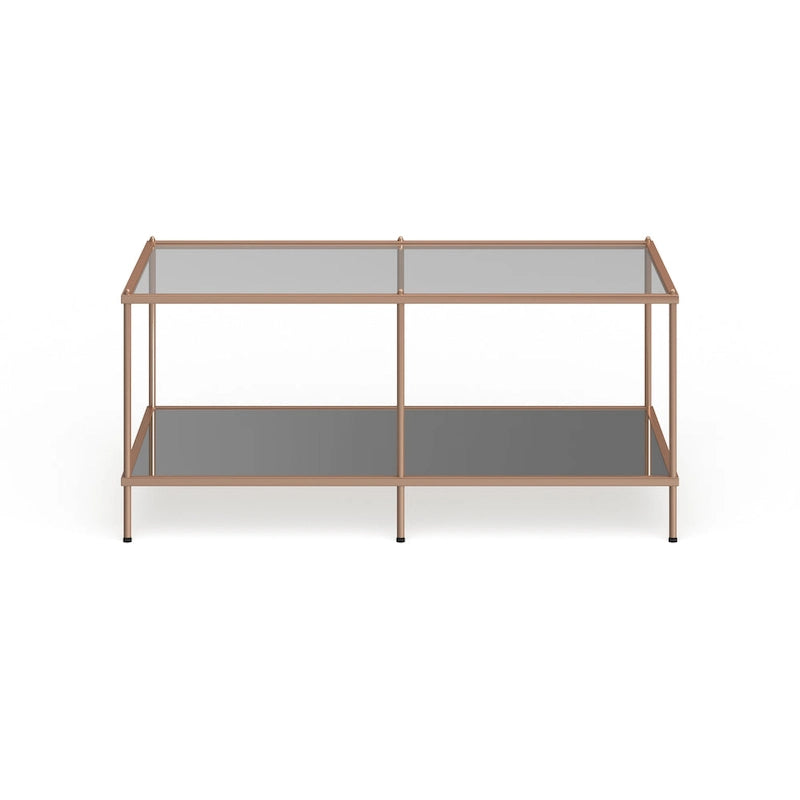 Table basse rectangulaire en cuivre et verre, 1 niveau, pour 1 à 2 personnes