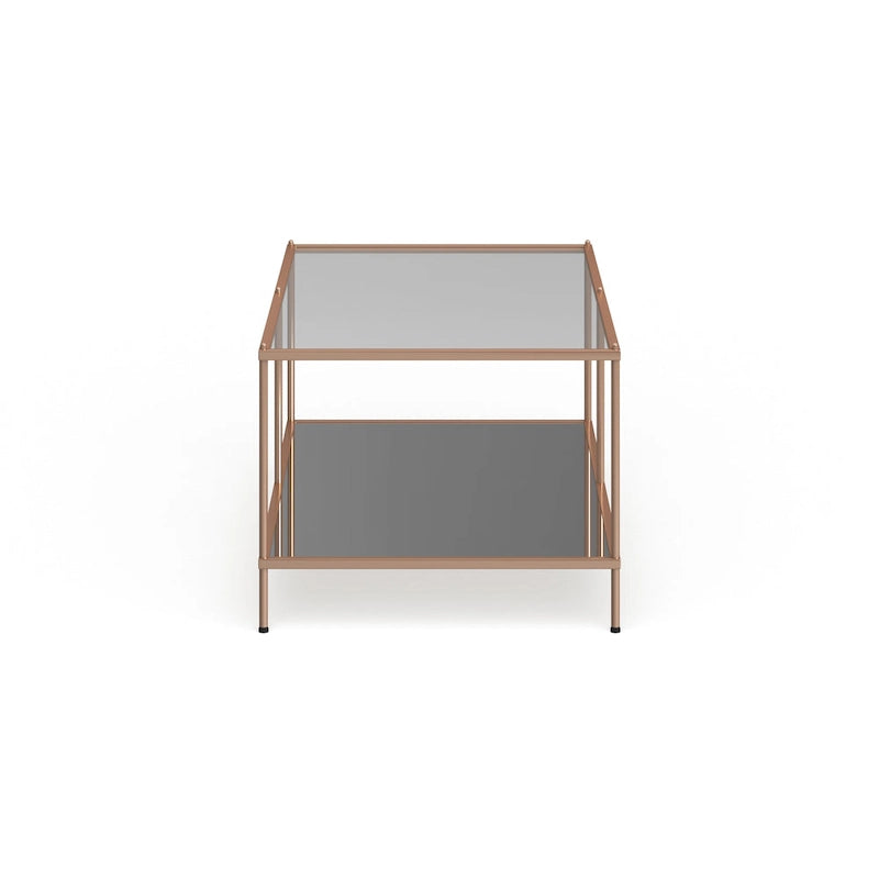 Table basse rectangulaire en cuivre et verre, 1 niveau, pour 1 à 2 personnes