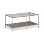 Table basse rectangulaire en cuivre et verre, 1 niveau, pour 1 à 2 personnes