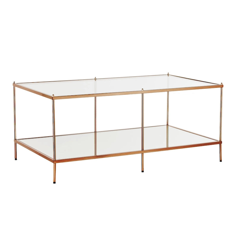 Table basse rectangulaire en cuivre et verre, 1 niveau, pour 1 à 2 personnes