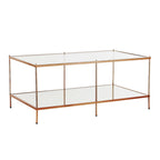 Table basse rectangulaire en cuivre et verre, 1 niveau, pour 1 à 2 personnes