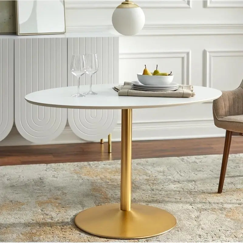 Table de salle à manger ovale sur pied Blanc/Doré
