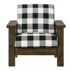 Fauteuil rustique en chêne à carreaux une place
