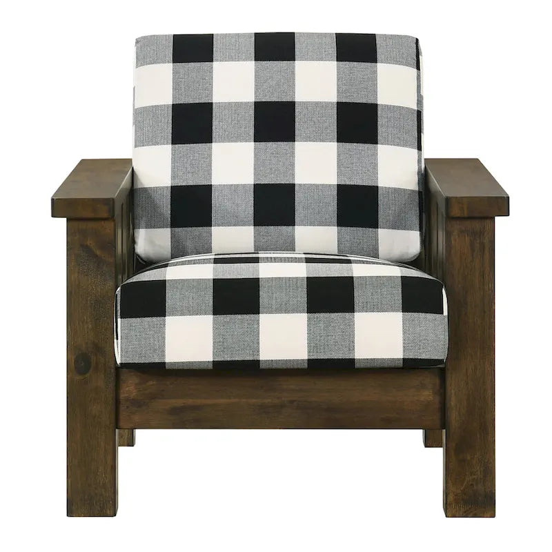 Fauteuil rustique en chêne à carreaux une place