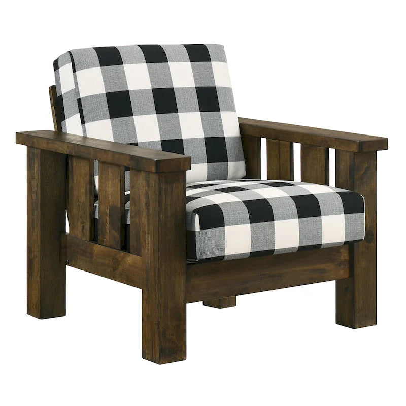 Fauteuil rustique en chêne à carreaux une place