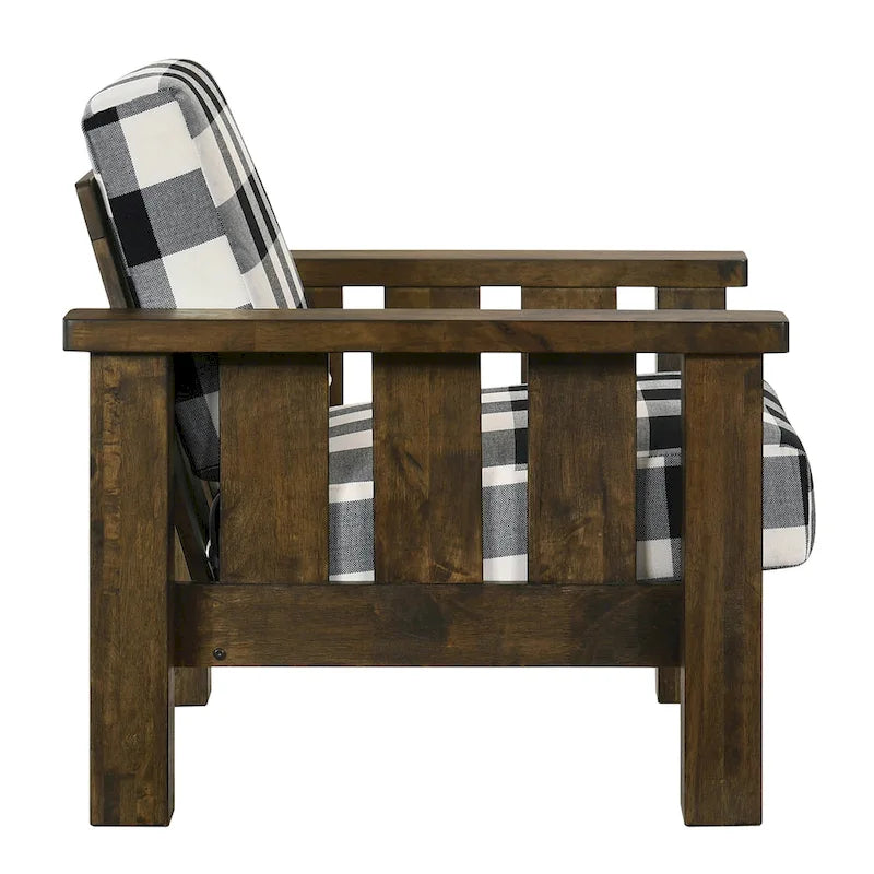 Fauteuil rustique en chêne à carreaux une place