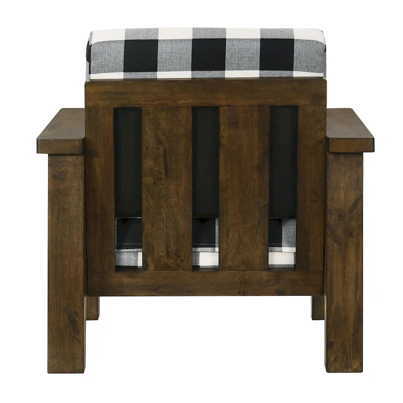 Fauteuil rustique en chêne à carreaux une place