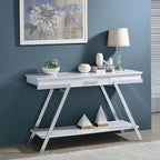 Table basse en laque blanche brillante avec tiroir et étagère, pieds chromés — 1 personne